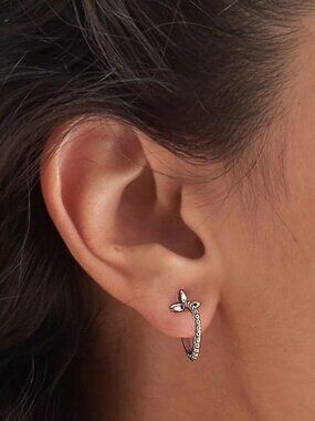 New Ania Haie Sterling Silver Beaded Hoop Earrings